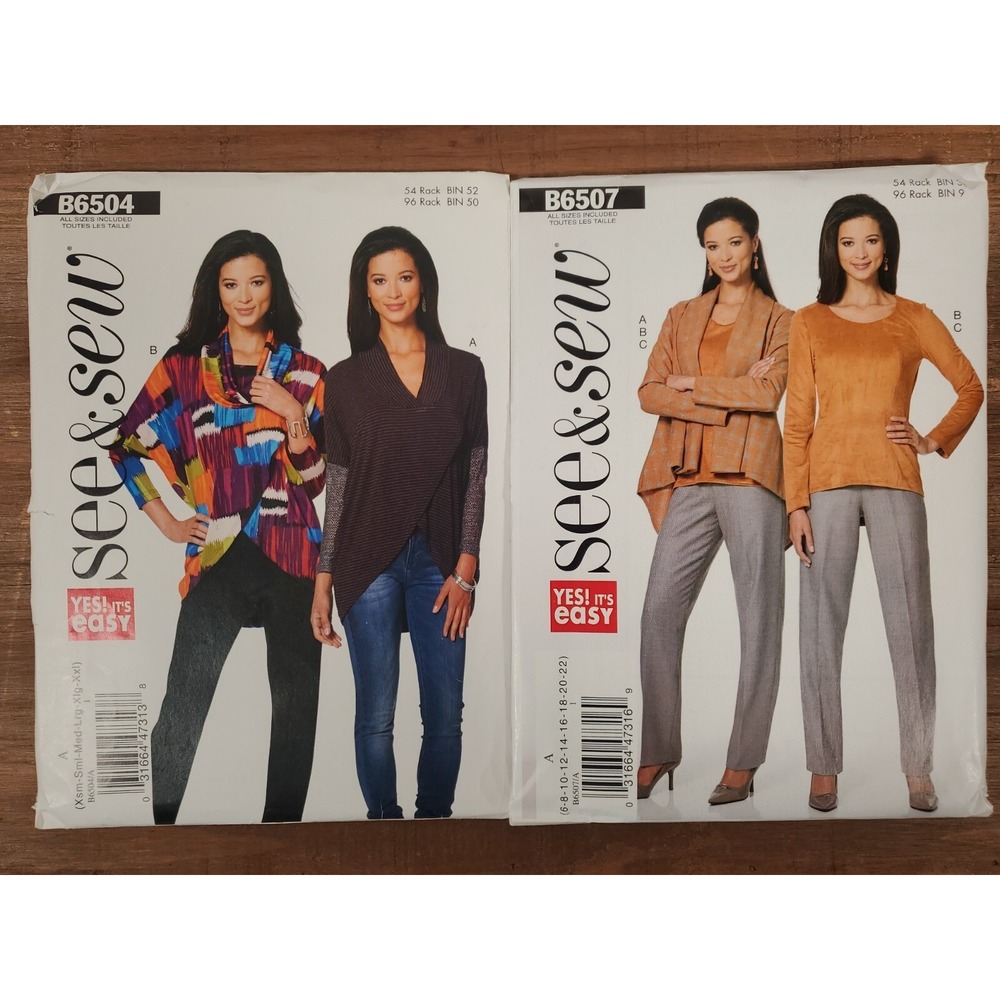 Lot of 2 See & Sew B6504 & B6507 Sz 6-22 EASY Wrap Jacket Tunic Pants